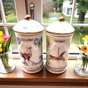 Lenox The Spice Carousel Porcelain Celery Salt & Tarragon Jars With Gold Accents